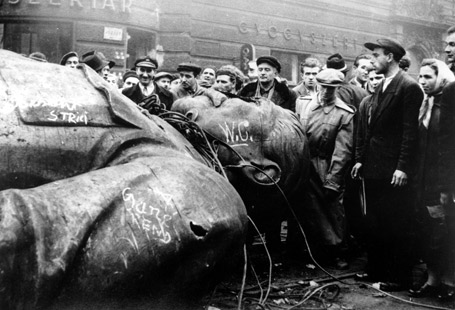 A toppled statue of Stalin, Hungary 1956 