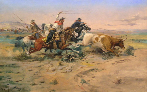C.M. Russell's painting of American cowboys. 